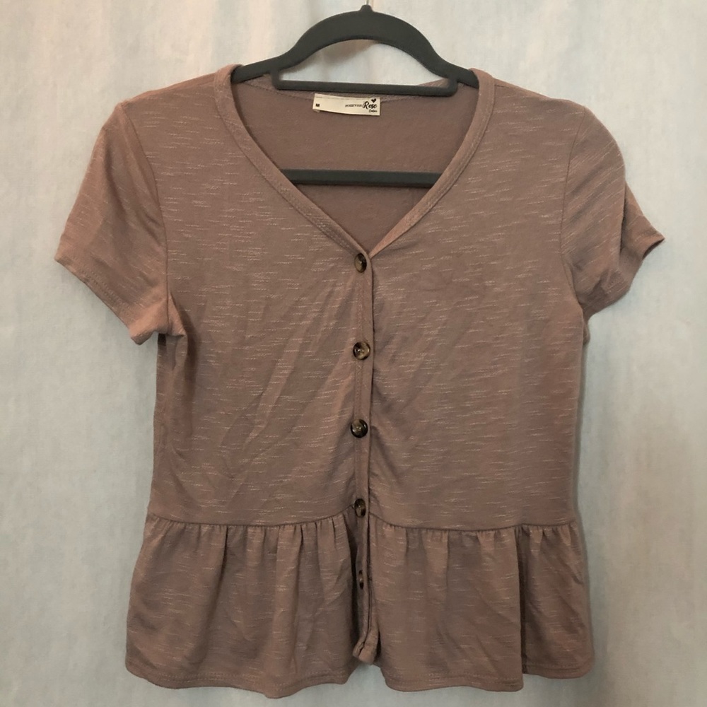 Tan button down top